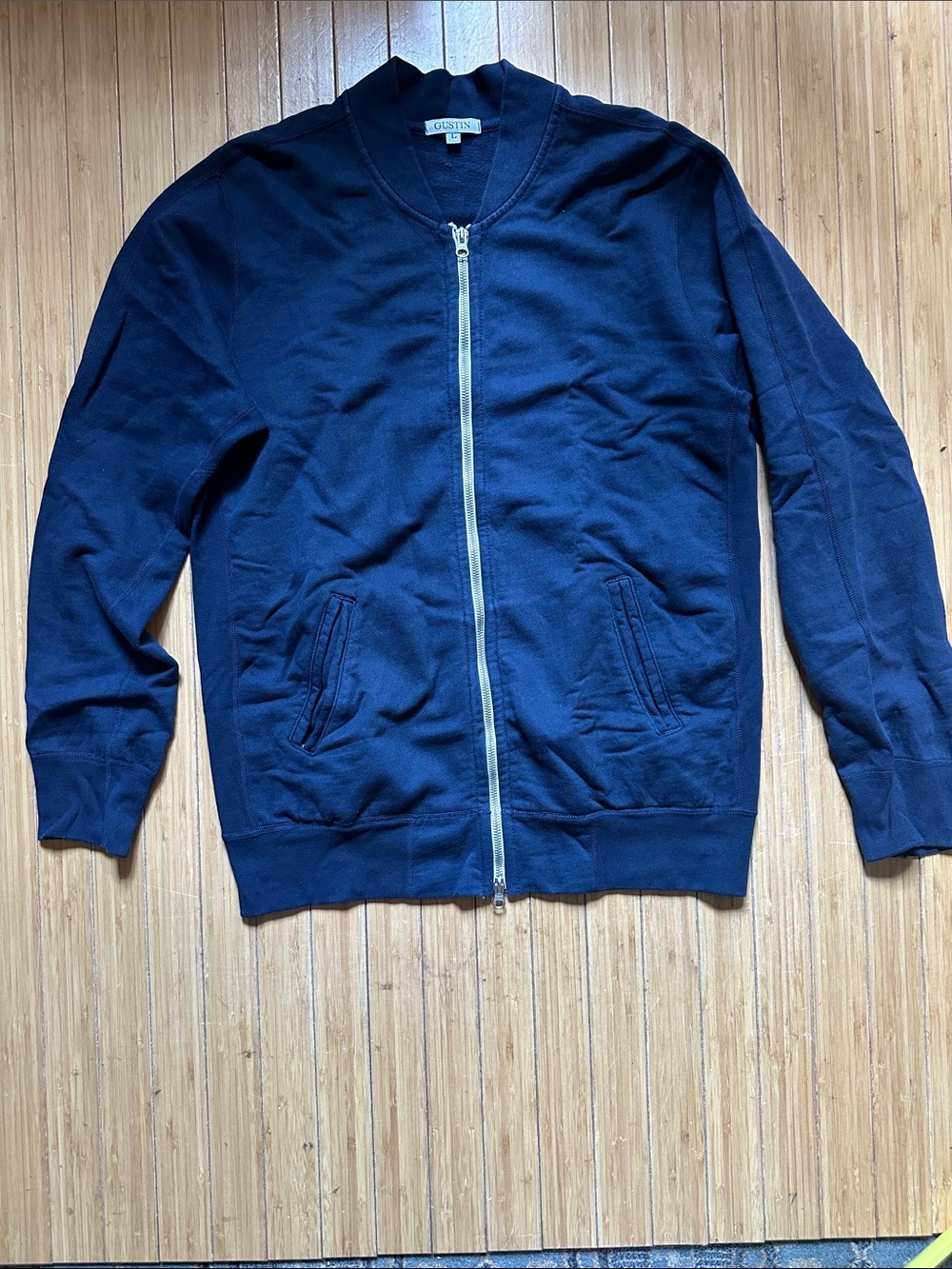Gustin Navy Zip-Front Men's Sweater Large
